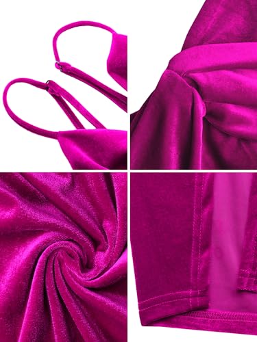 Image of Missufe Women's Sleeveless Spaghetti Strap Wrap V Neck Bodycon Ruched Slit Midi Party Cocktail Velvet Dress
