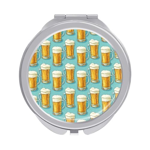 Materiale: realizzato in ferro galvanizzato con una superficie a specchio d'argento, questo specchio portatile con stampa di birra del fumetto supporta l'uso come specchio da trucco, specchio ingranditore, specchio portatile, specchio mini e specchio portatile per il trucco. La struttura robusta e il riflesso chiaro lo rendono adatto per la toelettatura quotidiana