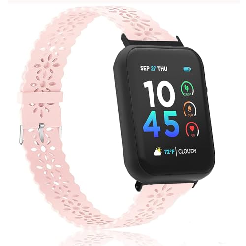 Lamshaw Compatible for ITOUCH AIR 4 Bands, 24mm Silicone Lace Replacement Straps Compatible for ITOUCH AIR 4 41mm / 46mm / Air 3 44mm Smartwatch (Pink)