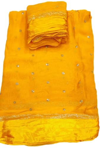 Image of Pure Georgette Sequence Work Saree with Contrast Blouse, Satan Patta Fabric