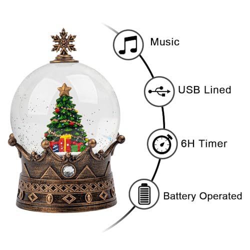 Snow Globe Lighted Christmas Decorations, Christmas Tree Musical Crown Snow Globe with Swirling Glitter, Christmas Holiday Party Gifts and Decorations