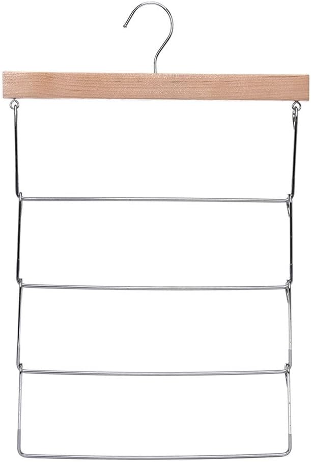 JSEIAJB Multifunction Wooden Pants Hanger 4 Layer Organizer Foldable Clothes Trouser Hangers for Saving Space in The Closet(E)