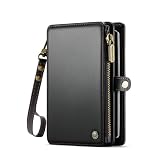 Passport Holder Wallet, 12 Card Slots RFID Blocking Travel Organizer, Zippered Coin Pocket & Detachable Wrist Strap Secure AMagnetic Closure Passport Case for Men & Women (Black)