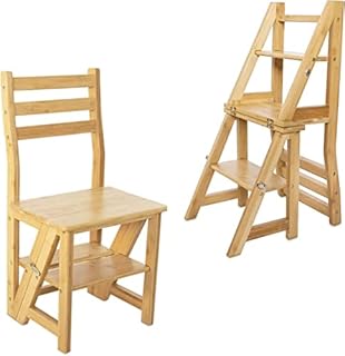 Innovative Creative Transforming Folding Fold Up Library Steps Step Ladder Chair Kitchen Office Use Natural Bamboo Colour Reversible Portable Chair Stool