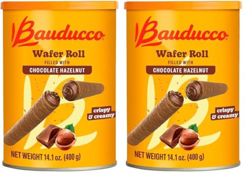 Bauducco Wafer Rolls, Chocolate Hazelnut, 14.1 oz (Pack of 2) - Crispy Cream-Filled Cookies - Gourmet Rolled Wafer Sticks - Premium Dessert Treat - Perfect for Coffee, Parties & Gift Baskets - Family Sharing Snack