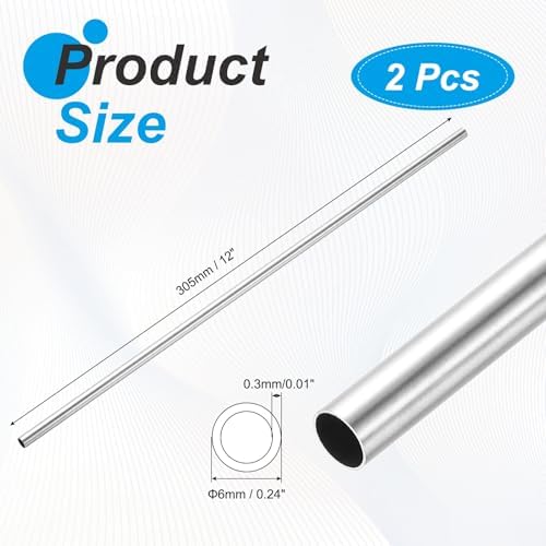 MECCANIXITY 316L 스테인리스 스틸 모세관 튜브, OD 6mm x 0.3mm 벽 두께 305mm L 심리스 스트레이트 스테인리스 파이프 금속 튜브, 건설/산업 기계/공예용, 2개 팩 — 사진 2