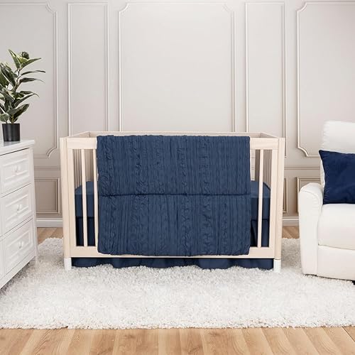 Image of Trend Lab Simply Navy 3 Piece Crib Bedding Set, Sewn with Elegant Ruching, Includes Quilt, Fitted Crib Sheet and Skirt