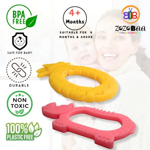 Image of Cute Shape Soft Silicone Teether for Baby Gums Teething Toys for Babies BPA Free Pain-Relief Non-Toxic 100% Food Grade Soothing Easy to Grasp Chewable- Rhino+Pineapple+Rabbit+Hand (Pack of 4)