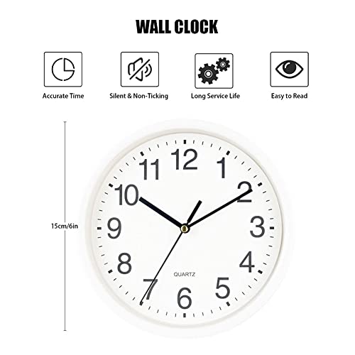 Bolors 6 Inch Silent Wall Clocks Battery Operated, Non-Ticking Modern Round Clock For Bedroom, Small Wall Clock, Ideal For Home Office Kitchen School, Easy To Read (Color : White) #TOP6