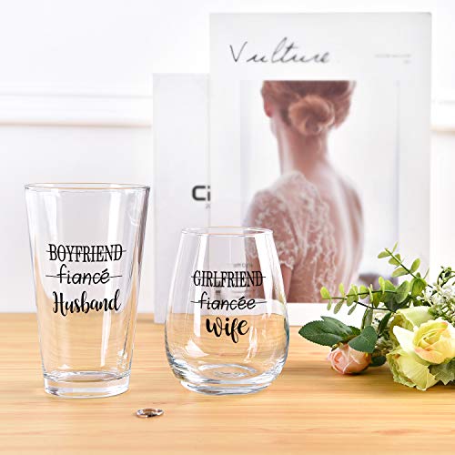 Modwnfy Husband Wife Stemless Wine Glass And Beer Glass Combo, Great Couple Gift For Wedding Engagement Party Bridal Shower Anniversary Valentine’s Day Wife Husband Couple Newly Married, Set Of 2 #TOP1