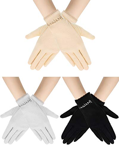 3 Pairs Summer UV Protection Sunblock Gloves Non-Slip Touchscreen Driving Gloves Letter Gloves for Women Girls (Black, Gray, Beige)