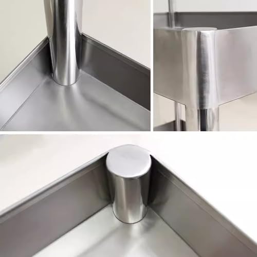 Carrello a 2 ripiani in acciaio inossidabile 304 con ruote silenziose, movimento liscio, antiscivolo, recinzione rialzata facile da spostare con braccioli, perfetto per cucina e garage (70 x 48 x 90