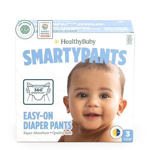 SmartyPants Pull Up Style Diapers | EWG Verified Safe & Plant-Based | Quilted 360 Waistband, Super Absorbent for Overnight Leak Protection | Training Pants by HealthyBaby | Size 3 (54 Count)
