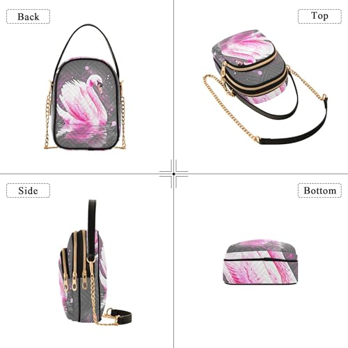 Women Shoulder Handbag Colorful Chain Strap Wallet Phone Purse Quilted Zipper Crossbody Bowler Bag Watercolor Pink Swan Gray4