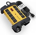 Fosmon 10 Outlets Heavy Duty Power Strip Metal Surge Protector 3150J, 15ft | Wall Mountable Power Bar 15A Extension Cord For Garage, Workshop, Garden, Kitchen, Home Office, School Accessories ETL Listed