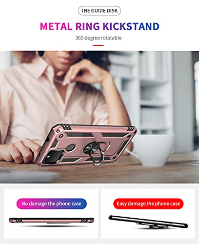 Cqukbile Phone Case For Google Pixel 4A 5G Cases With Pixel4A5G Tempered Glass Screen Protector Ring Kickstand Slim Thin Pixie Pxl For 4 A A4 Shockproof Protective Cover Pink Rose Gold #TOP5