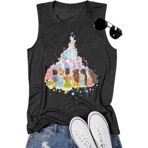 Magical Tank Tops Women: Magic Princess Shirt Magic Kingdom Princess Tshirt Family Vacation Trip Sleeveless Tanks Tops Gray