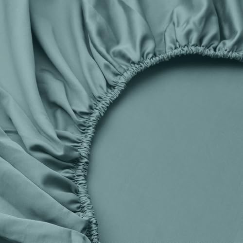 Drap housse bleu-vert 160x200 NATTJASMIN grand bonnet pour lit double