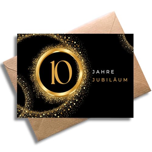 Elegante Jubiläumskarte 10 Jahre – Glückwunschkarte zum Firmenjubiläum oder Hochzeitstag Klappkarte mit edlem Gold-Design (querformat DINA6)