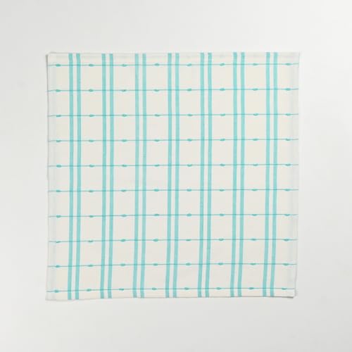 French Bread Everyday Kitchen Cloth Napkins [Set of 6] | 100% Cotton | Aqua Dobby Check Design | 45cms x 45cms | Washable and Reusable for Hotel, Lunch, Restaurant, Event and Parties