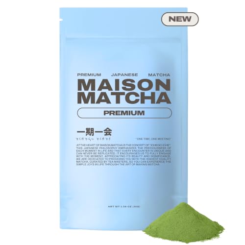 MAISON MATCHA Premium Japanese Matcha Powder, Ceremonial Grade Green Tea Powder, First Harvest, Unsweetened Matcha for Lattes, Coffee Alternative (30g, 1.06 oz Mini Pouch)