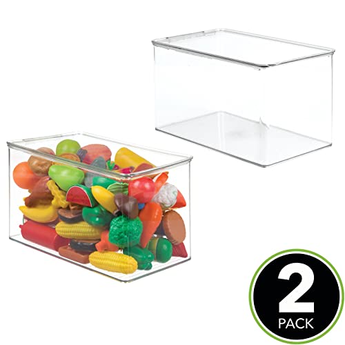 Mdesign Plastic Stackable Toy Storage Bin Container Box With Hinge Lid For Organizing Living Room, Play Room, Bedroom, Nursery - Holds Blocks, Puzzles, Books - Lumiere Collection - 2 Pack - Clear #TOP1