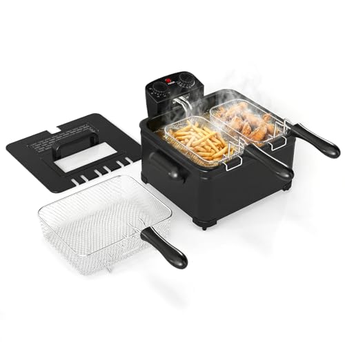 Image of DORTALA 5L Electric Deep Fryer, 1700W Oil Fryer with 3 Detachable Frying Basket, Adjustable Temperature Control & Timer, View Window Lid, Kitchen Countertop Frying Pot for Home Use