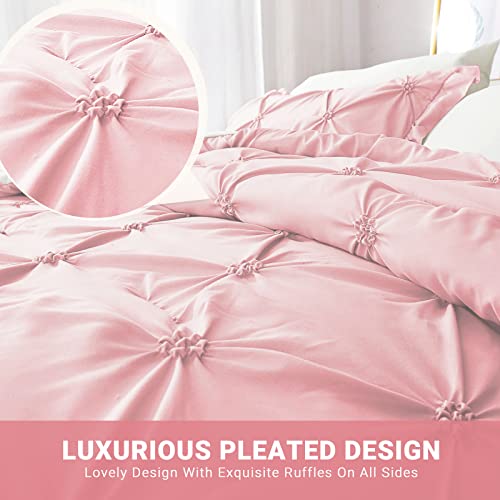JOLLYVOGUE King Size Comforter Set 7 Pieces, Pink/Ivory Bed in a Bag Comforter Set for Bedroom, Beddding Sets with Comforter, Sheets,Ruffled Shams & Pillowcases