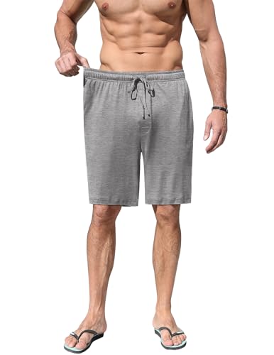 Image of Ekouaer Men's Pajama Shorts Soft Sleepwear Bottoms Elastic Waistband Loungewear Breathable Men Shorts with Pockets