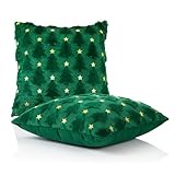 ALbexia Christmas Throw Pillow Covers 18x18 Inch Set of 2,Gold Star Green Christmas Tree Pillow Covers Xmas Couch Decorations Bedroom Sofa Holiday Winter Home Decor