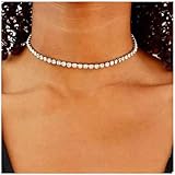 Yienate Silver Crystal Tennis Necklace Choker Sparking Rhinestone Choker Necklaces Pave Crystal Cubic Zirconia Bridal Wedding Necklace Jewelry for Women and Girls