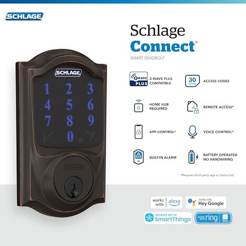 Schlage Connect Smart Deadbolt Lock with Camelot Trim, Aged Bronze - image 2