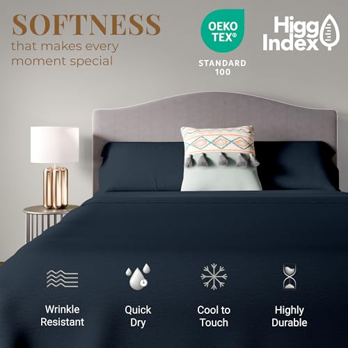 SUPREME ELEGANCE Jersey Knit Midnight Navy 3-Piece Twin Sheet Set, T-Shirt Bed Sheets with Cotton Blend Heather Fabric, Breathable & Wrinkle-Resistant, Deep Pocket Fitted Sheet All-Season Bedding Set by SUPREME ELEGANCE - Image 3