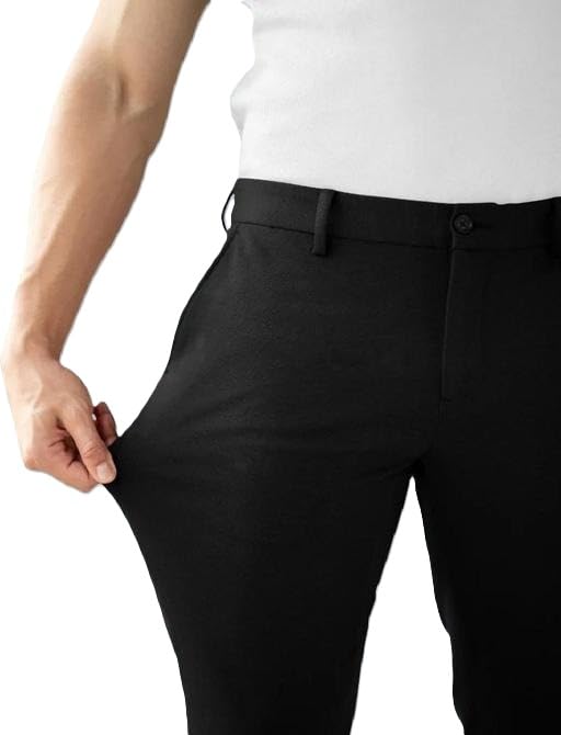 Men’s Black Stretchable Trousers – Regular Fit Solid Pants | Lightweight Comfortable Formal & Casual-picture-51