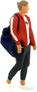 predolo Miniature 164 Movie Character Diorama Sports Fitness Woman Man Figure Street Train Road Buliding Layout Scenario for Siku Desktop Decoration, Gym Bag man Orange