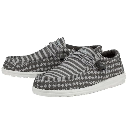 Image of HEYDUDE Men's Wally Patriotic Slip On Shoe | Lightweight Canvas Loafers with No Tie Laces