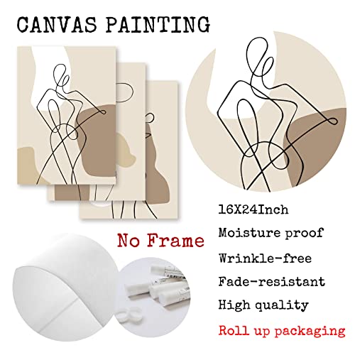 Woman Line Art Poster Abstract Female Wall Painting Boho Line Drawing Wall Art Minimalist Woman Poster Black White Beige Wall Art Boho Women Picture Black Line Artwork Geometric Canvas Art 16X24Inx3 No Frame #TOP4