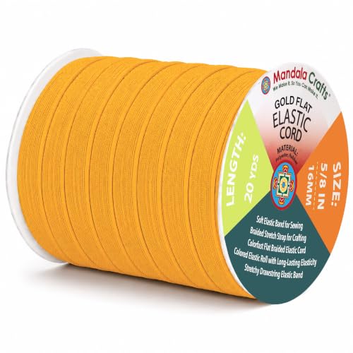 Mandala Crafts 20 Yards 5/8 Inch 16mm Gold Elastic Bands for Sewing