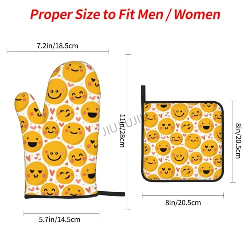 Resistant Non-Slip Potholders Oven Gloves and Pad Emoticon Patterns Oven Mitts and Pot Holders Set for Baking Cooking BBQ - immagine 3