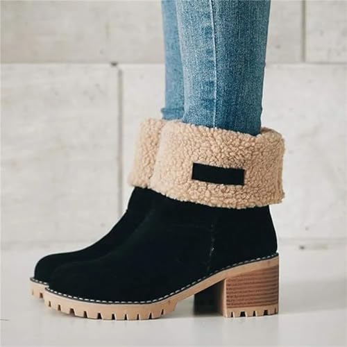 Womens Winter Boots with Fur Lined Chunky Heel Ankle Booties Warm Slip On Snow Boots Casual Waterproof Suede Shoes Comfortable Outdoor Booties3
