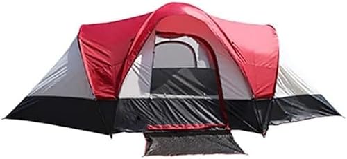6-Person Outdoor Double-Layer Camp Tent, Red and Grey (Red)