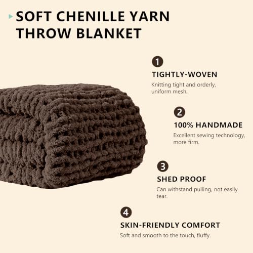 Image of L'AGRATY Chunky Knit Throw Blanket for Couch, 50 x 60 Inches, Cocoa Brown