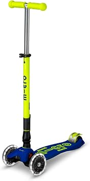 Micro Kickboard | Maxi Foldable LED Kids Scooter for Ages 5-12 | Children up to 110 lbs | 3 Wheel Lean-to-Steer Design | Adjustable T Bar | Smooth Ride, Motion Activated PU LED Wheels | Swiss Design