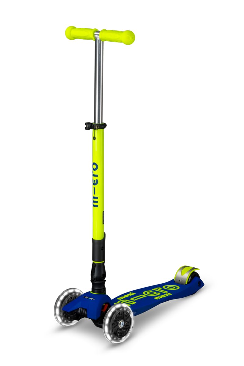 Micro Scooters | Maxi Micro Deluxe Foldable Children's Scooter | Big Wheels | Handlebar Adjustable | 5-12yrs | Boys & Girls | Navy/Yellow โ image 1