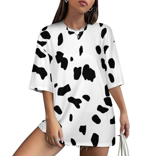 DSXSJQO Dalmatian Dog Print Women's Half Sleeve T Shirts Crew Neck Tees Summer Casual Tops L