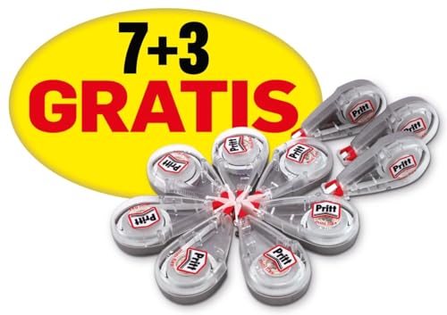 Pritt Mini roller, juego de 10 cintas correctoras, rodillo de corrección para borrar y corregir, punta flexible y reescritura inmediata, ideal para todos los kits