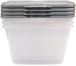 4-Pack 5.7L Clear Storage Bins with Lids, Stackable Plastic Organizer Containers with Locking Lids, Small Storage Boxes for Pantry, kitchen, Cabinet & Home Organization (14×8×4 ⅞  inch)