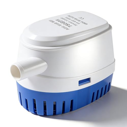Bomba Achique Aguas Limpias Sumergible 12V, Auto Bilge Pump Compacta y Resistente, 1100 GPH - Interruptor Flotante Automático, Perfil Bajo para y Piscinas (24 V)