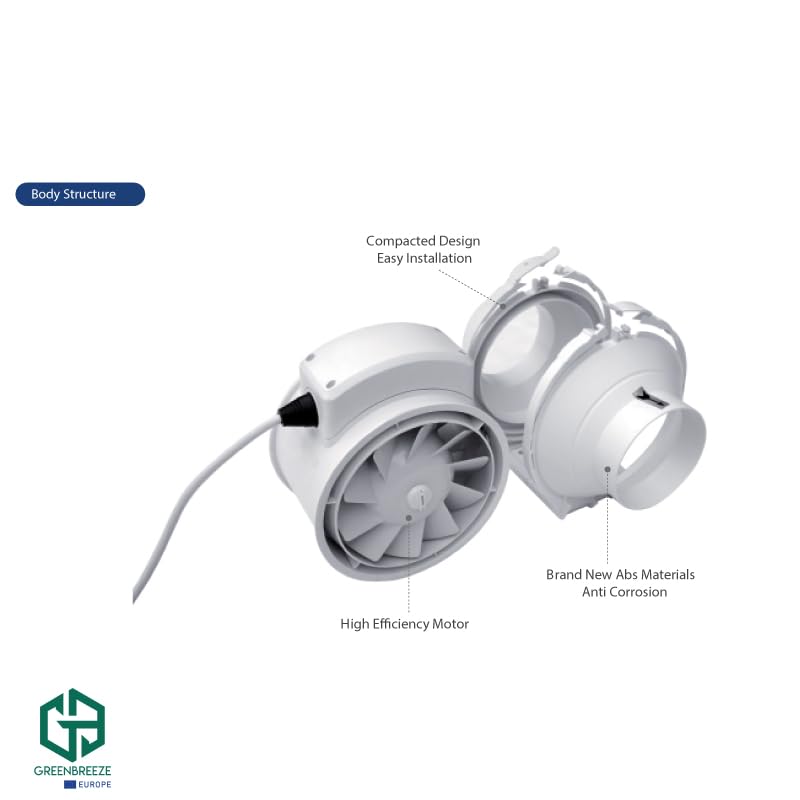 Wind 100 Mixed Flow Duct Fans | inline exhaust fan 4 inch | Voltage/Frequency 220V/50Hz | 2200 rpm | for use for Bathroom, Hotel, Coffee Shop, Warehouse, etc | 1 Year Warranty, White