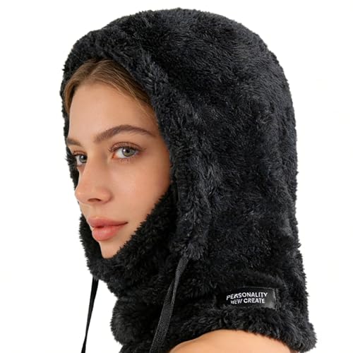 Generisch Gorros de invierno para mujer, bufanda de terciopelo con capucha, gorro de esquí resistente al viento con protección facial, para condiciones climáticas frías, esquí, motociclismo, ciclismo